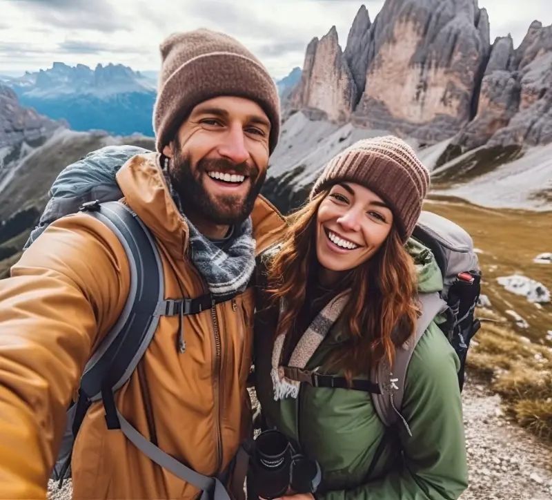 happy couple hiking